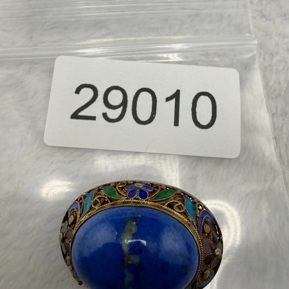 Vintage Chinese Export Enamel Filigree Brooch Blue Sterling Silver 925
